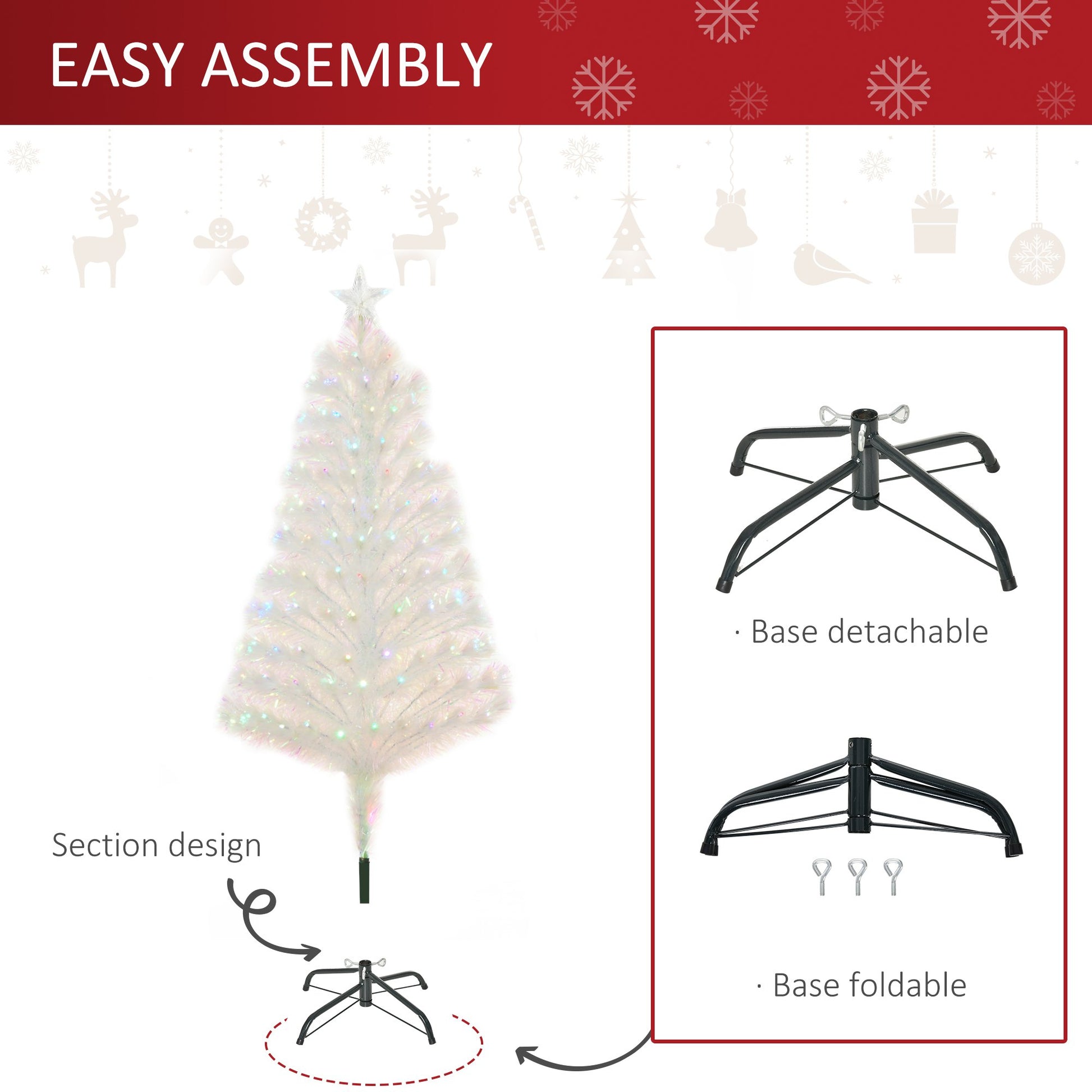 Homcom 4FT Prelit Artificial Christmas Tree with Fiber Optic LED Light