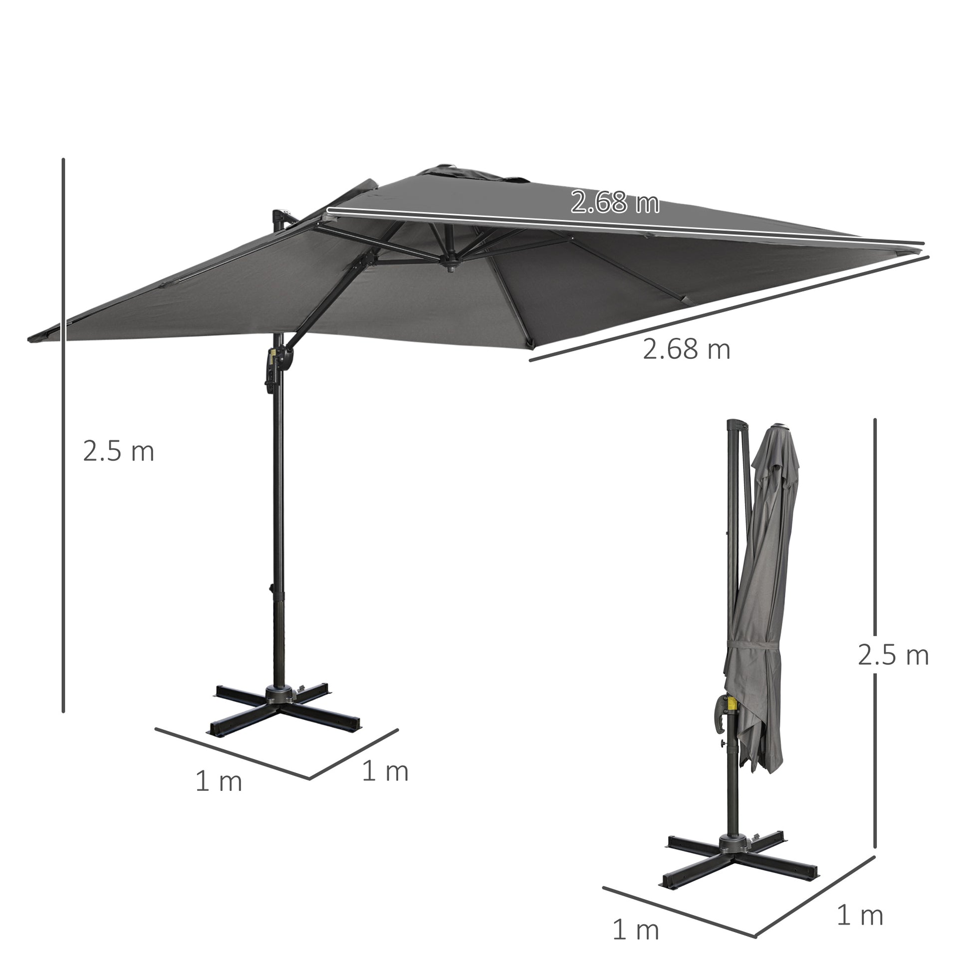 Outsunny 2.7m Square Overhanging Cantilever Umbrella