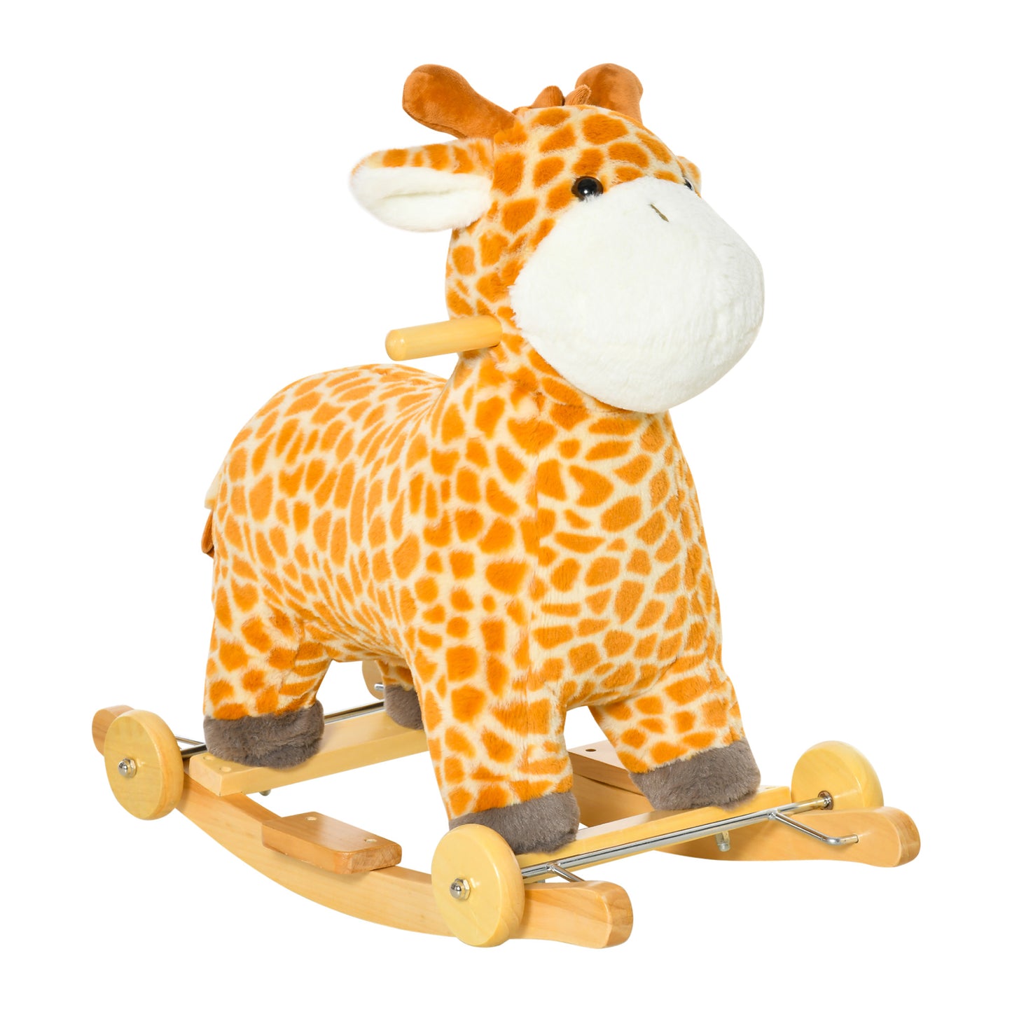 Homcom 2 In 1 Kids Todder Rocking Horse Plush Ride On Giraffe Rocker with Wheels Wooden Base Animal Sounds for 36-72 Months