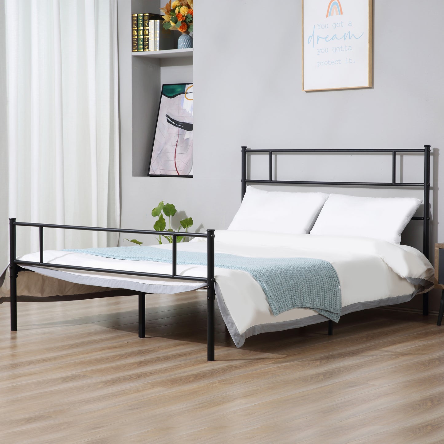 Homcom King Metal Bed Frame Solid Bedstead Base with Headboard and Footboard