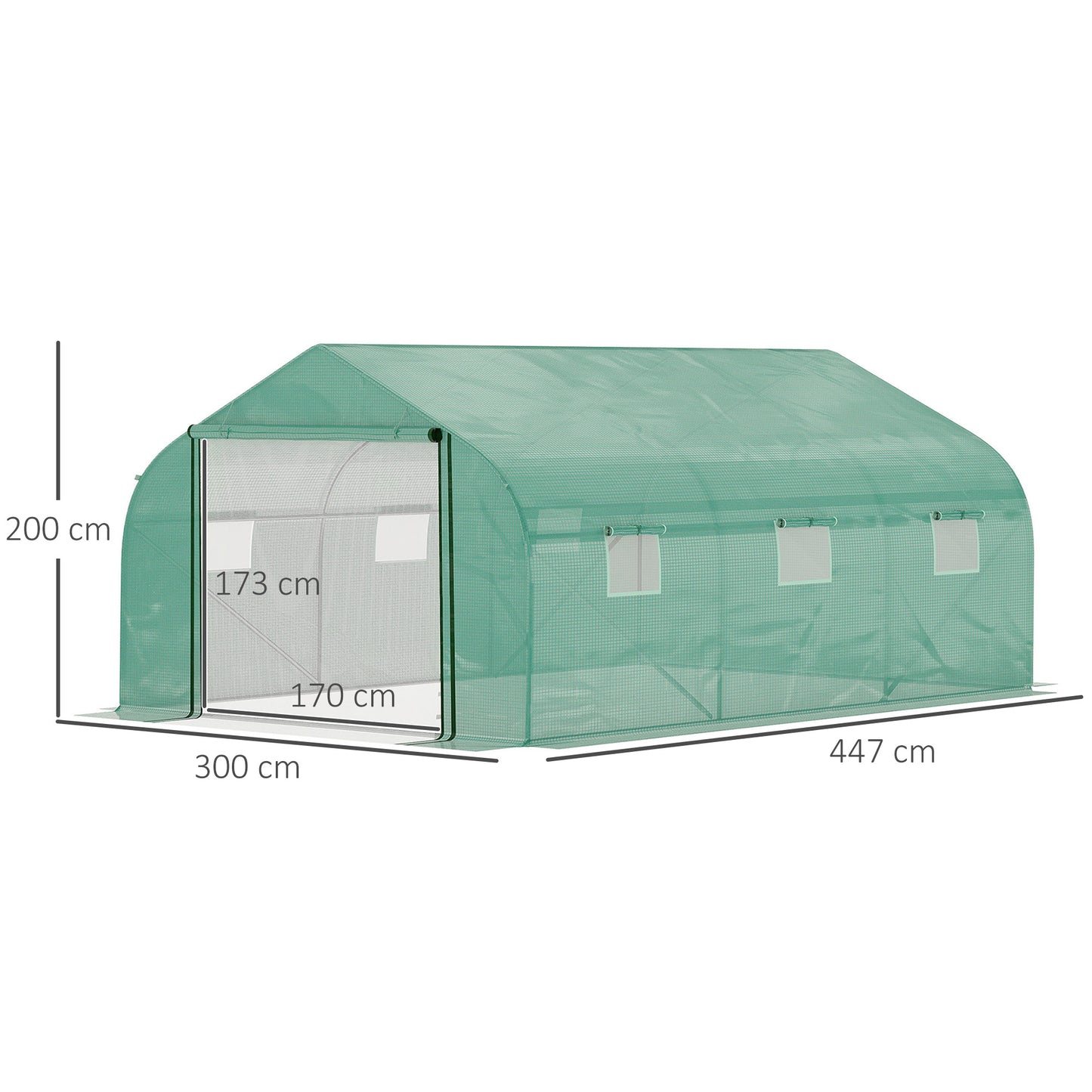 Outsunny 4.47 x 3 x 2m Walk-in Tunnel Greenhouse w/ Roll Up Door and 6 Windows