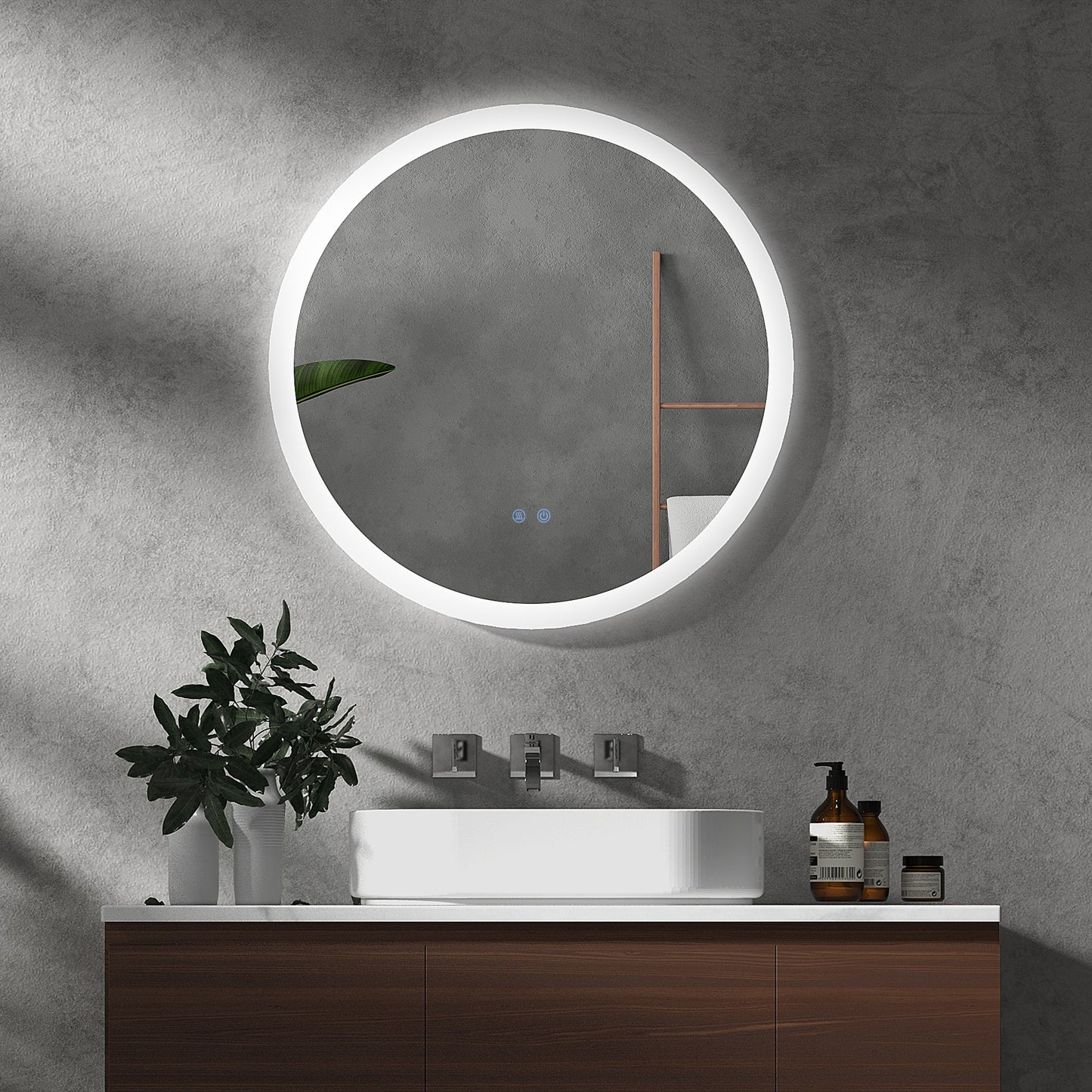 kleankin Round Bathroom Mirror with LED Lights