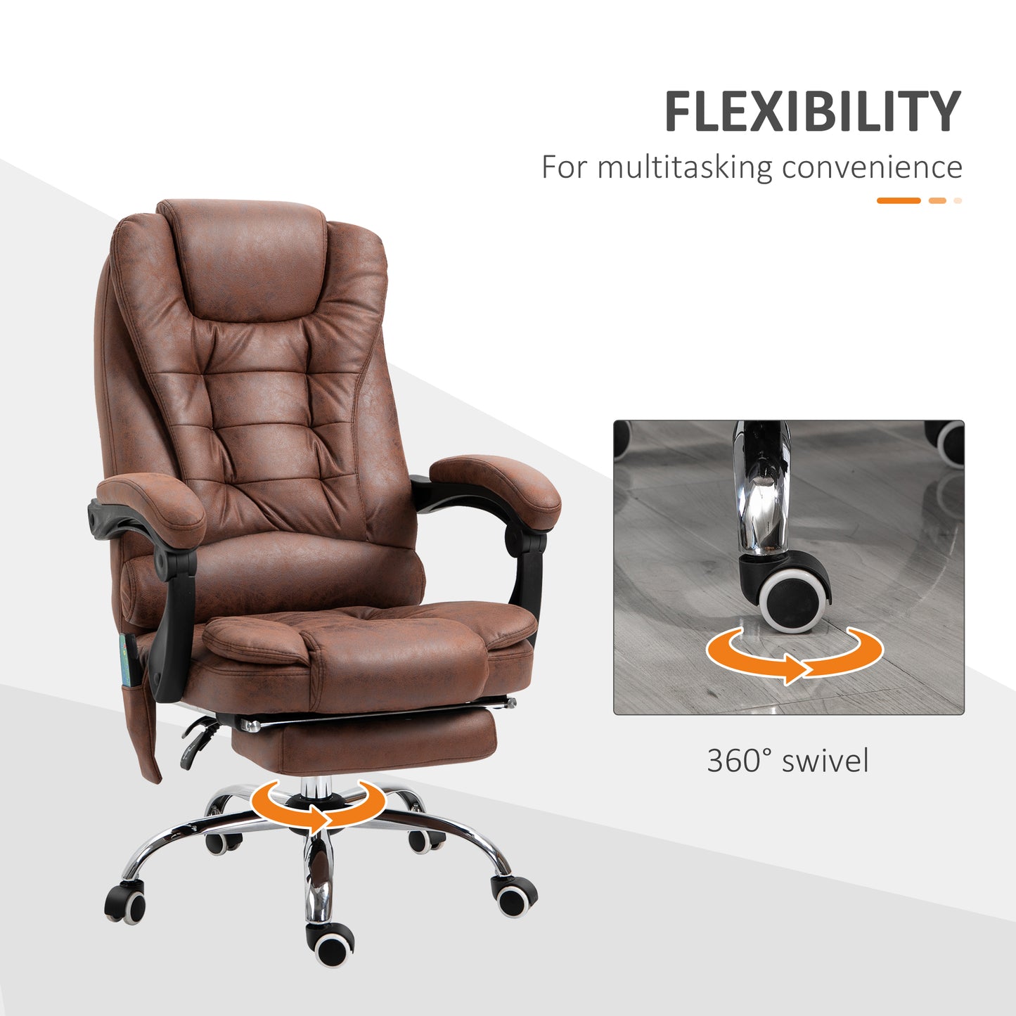 Vinsetto Heated 6 Points Vibration Massage Executive Office Chair Adjustable Swivel Ergonomic High Back Desk Chair Recliner with Footrest Brown