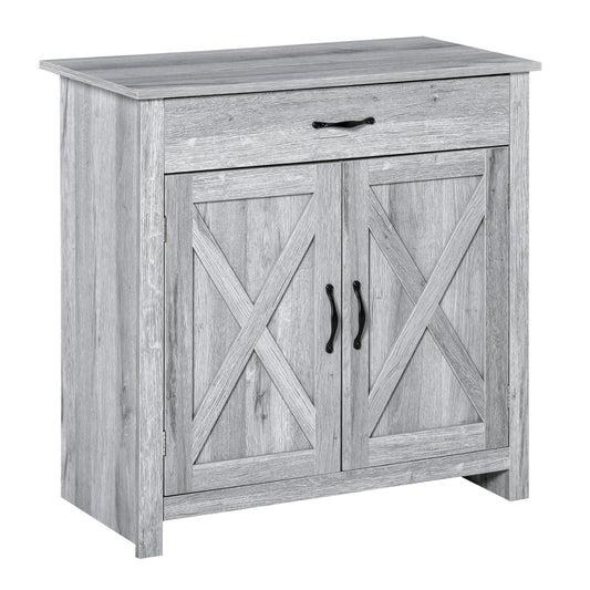 Homcom Farmhouse Barn Door Sideboard Storage Cabinet Coffee Bar for LIVING Room  Grey Grain