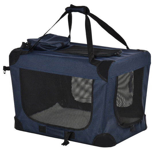 Dog Carrier Bag Folding Cat Carrier Portable Dog Bag Soft Pet Crate w/ Cushion, 70 x 51 x 50 cm, Dark Blue-0