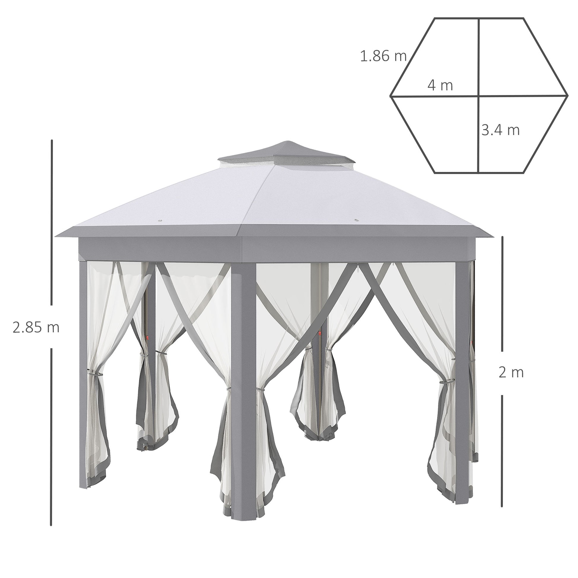 Outsunny Hexagon Patio Gazebo Pop Up Gazebo Outdoor Double Roof Instant Shelter with Netting