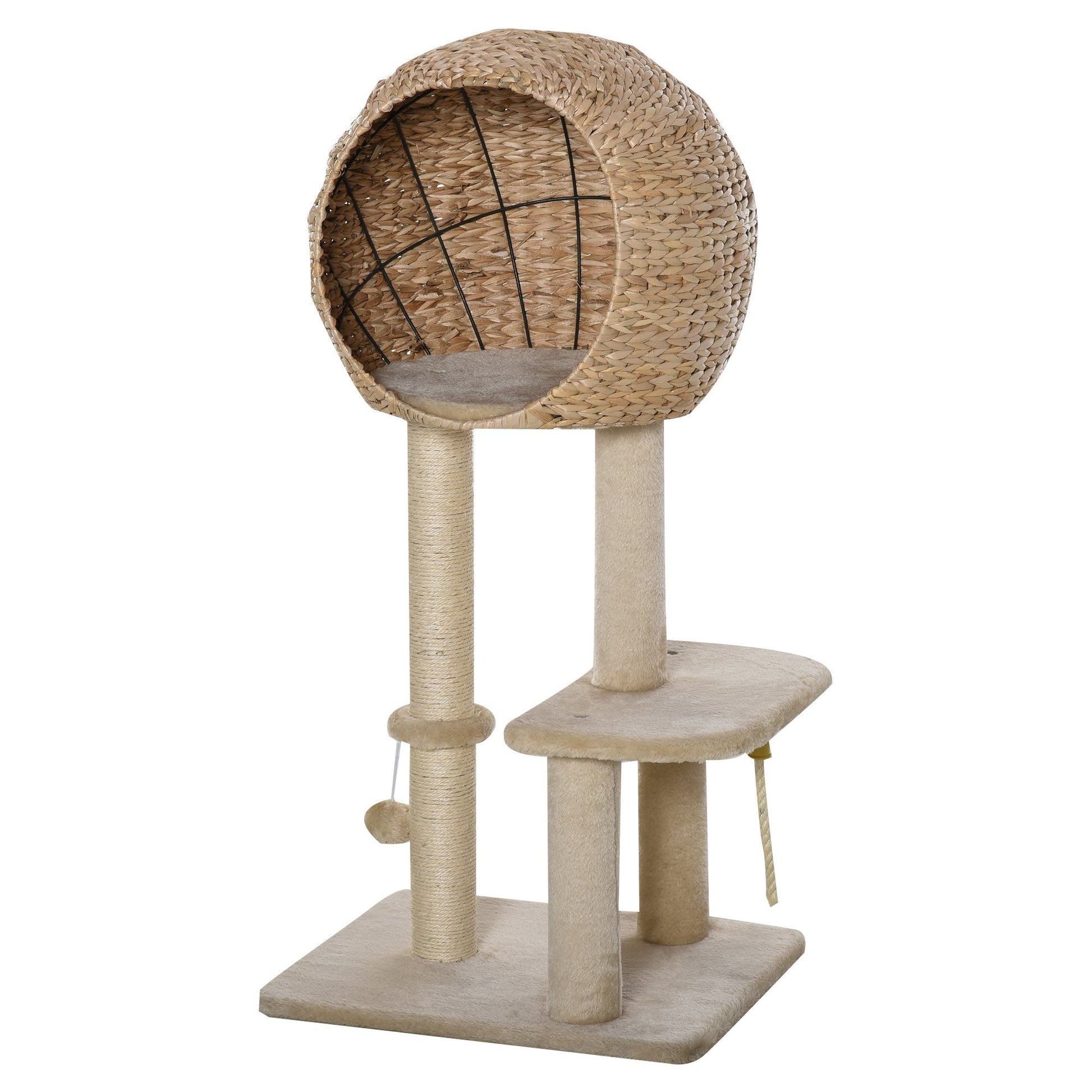 PawHut Cat Tree for Indoor Cats 100cm Kitten Climbing Tower Activity Center with Sisal Scratching Post Condo Perch Hanging Balls Teasing Rope Toy Cushion