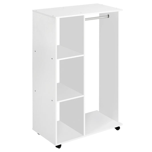 Homcom Open Wardrobe with Hanging Rail and Storage Shelves w/Wheels Bedroom-White