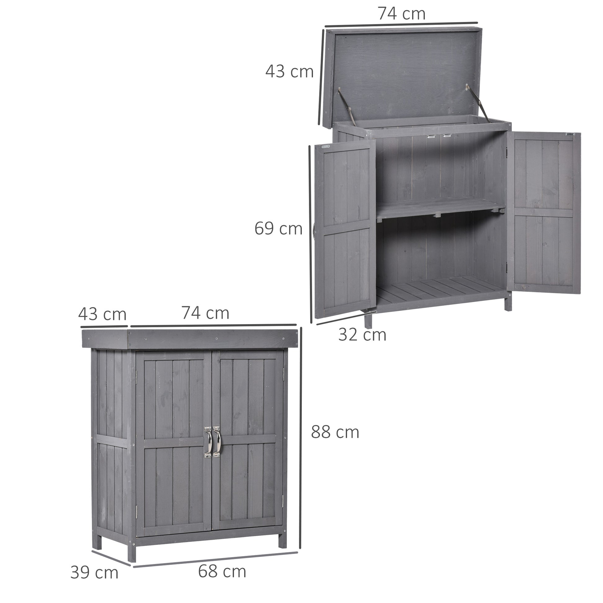 Panel 88cm Double Door Pent Garden Store Hinged Roof Fir Wood Grey by Steadfast