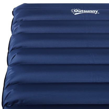 Outsunny 2 Person Camping Inflating Sleeping Mat Inflatable Mattress Ultralight Folding Bed Portable Air Bed for Outdoor Backpacking Hiking Travel - Blue