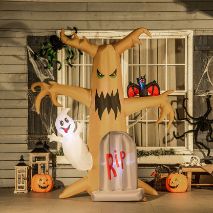 Outsunny 8ft Inflatable Halloween Ghost Tree with White Ghost and Tombstone