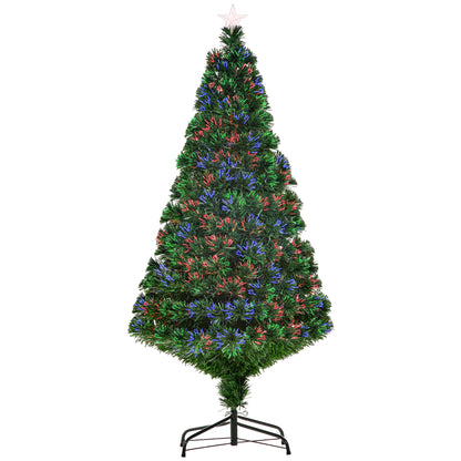 Homcom 5FT Pre-Lit Fibre Optic Artificial Christmas Tree Holiday Xmas Décor with Tree Topper Multi-Colour