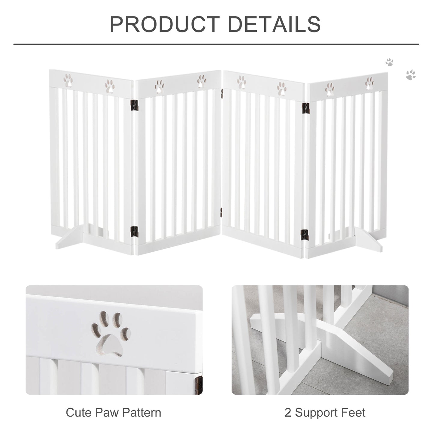 PawHut Wooden Pet Gate Foldable Freestanding Dog Safety Barrier w/ Support Feet