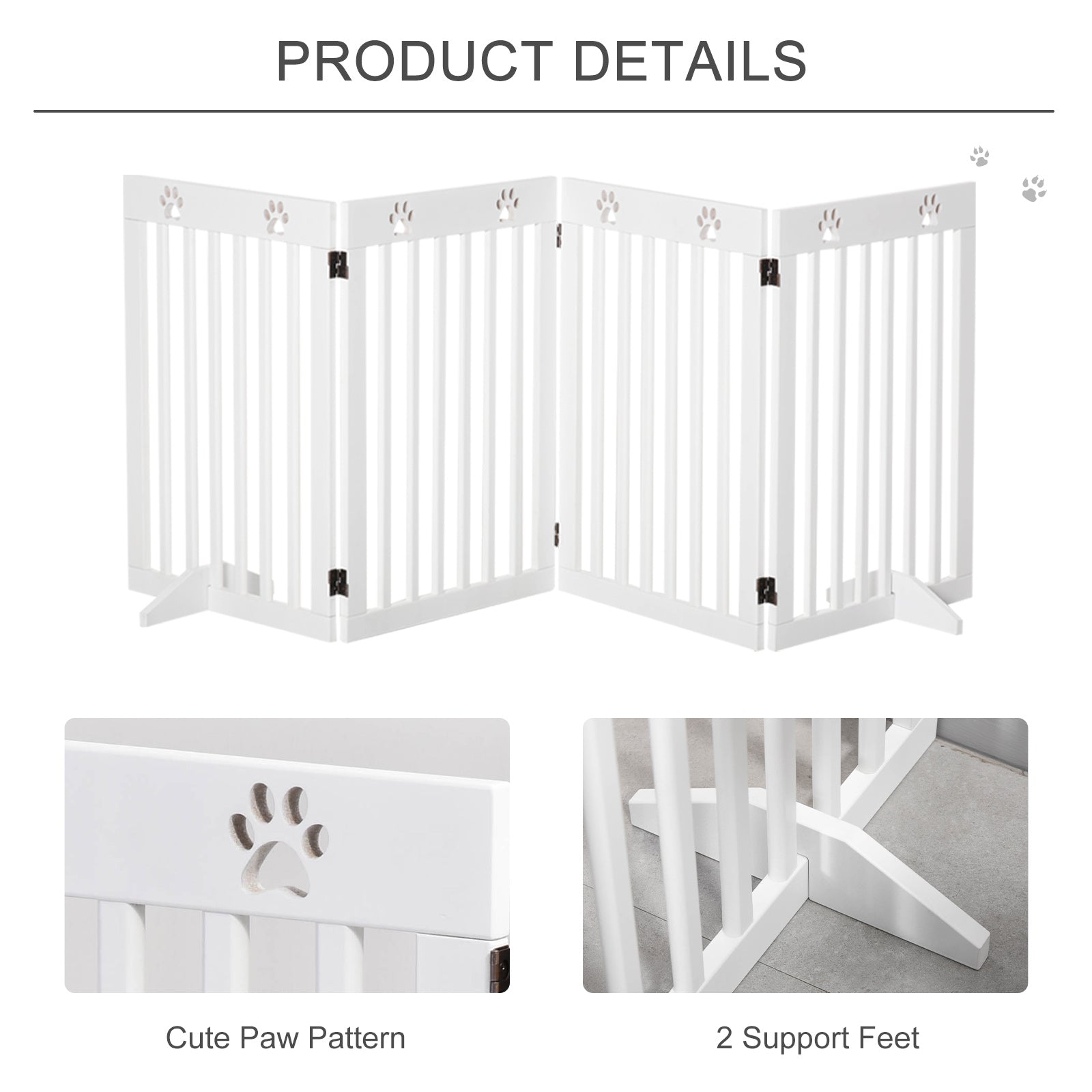 PawHut Wooden Pet Gate Foldable Freestanding Dog Safety Barrier w/ Support Feet