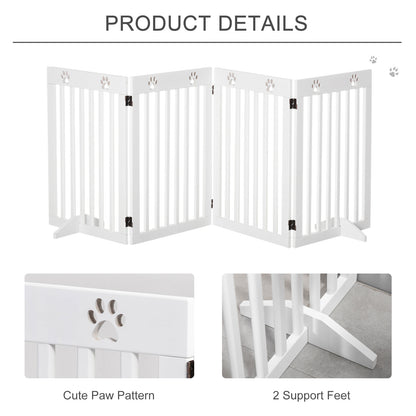 PawHut Wooden Pet Gate Foldable Freestanding Dog Safety Barrier w/ Support Feet