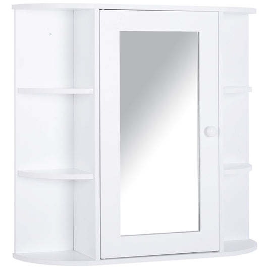 Bathroom Mirror Cabinet, Wall Mounted Storage Cupboard with Mirror Single Door Storage Organizer 2-tier Inner Shelves, White-0