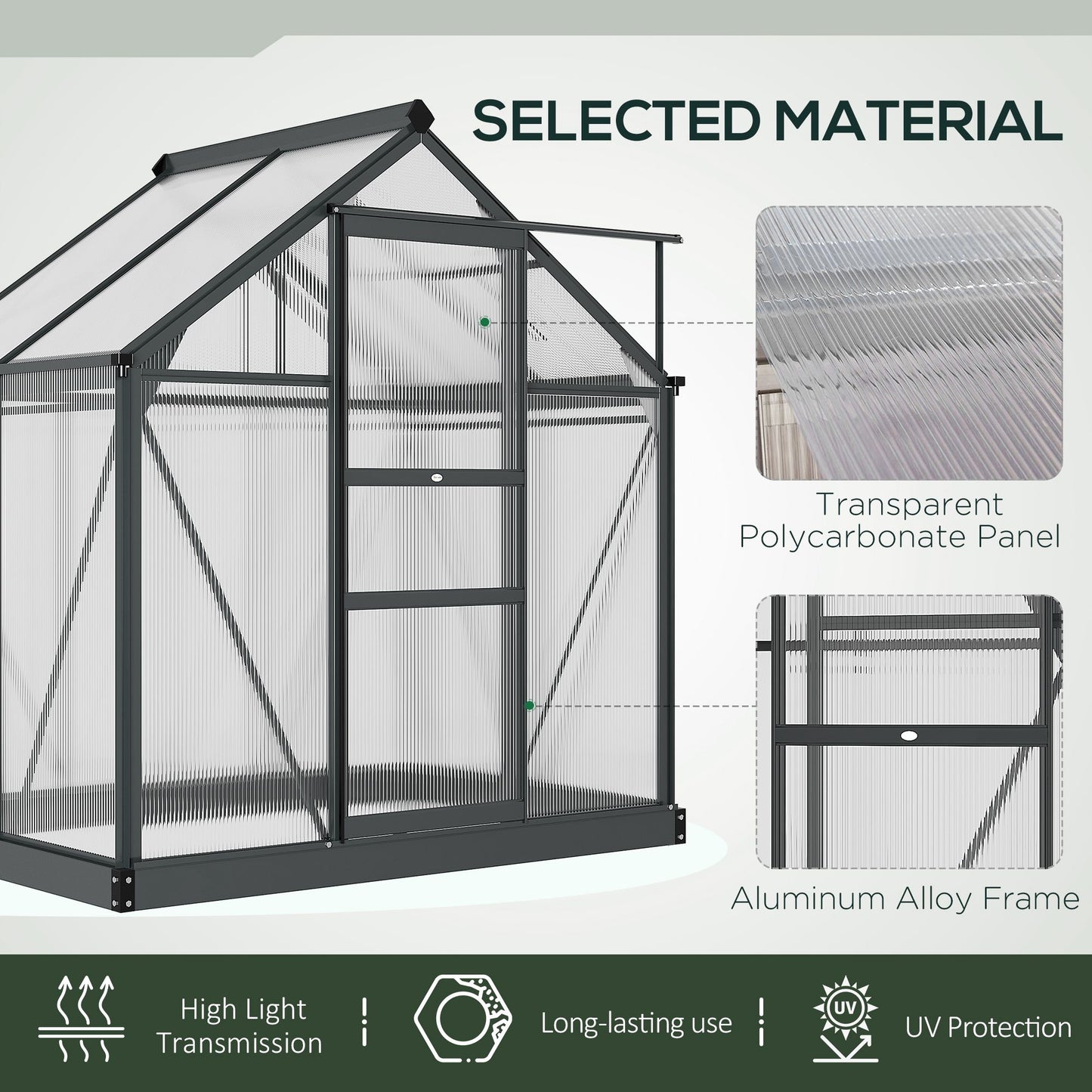 Outsunny Clear Polycarbonate Greenhouse Large Walk-In Green House Garden Plants Grow Galvanized Base Aluminium Frame with Slide Door