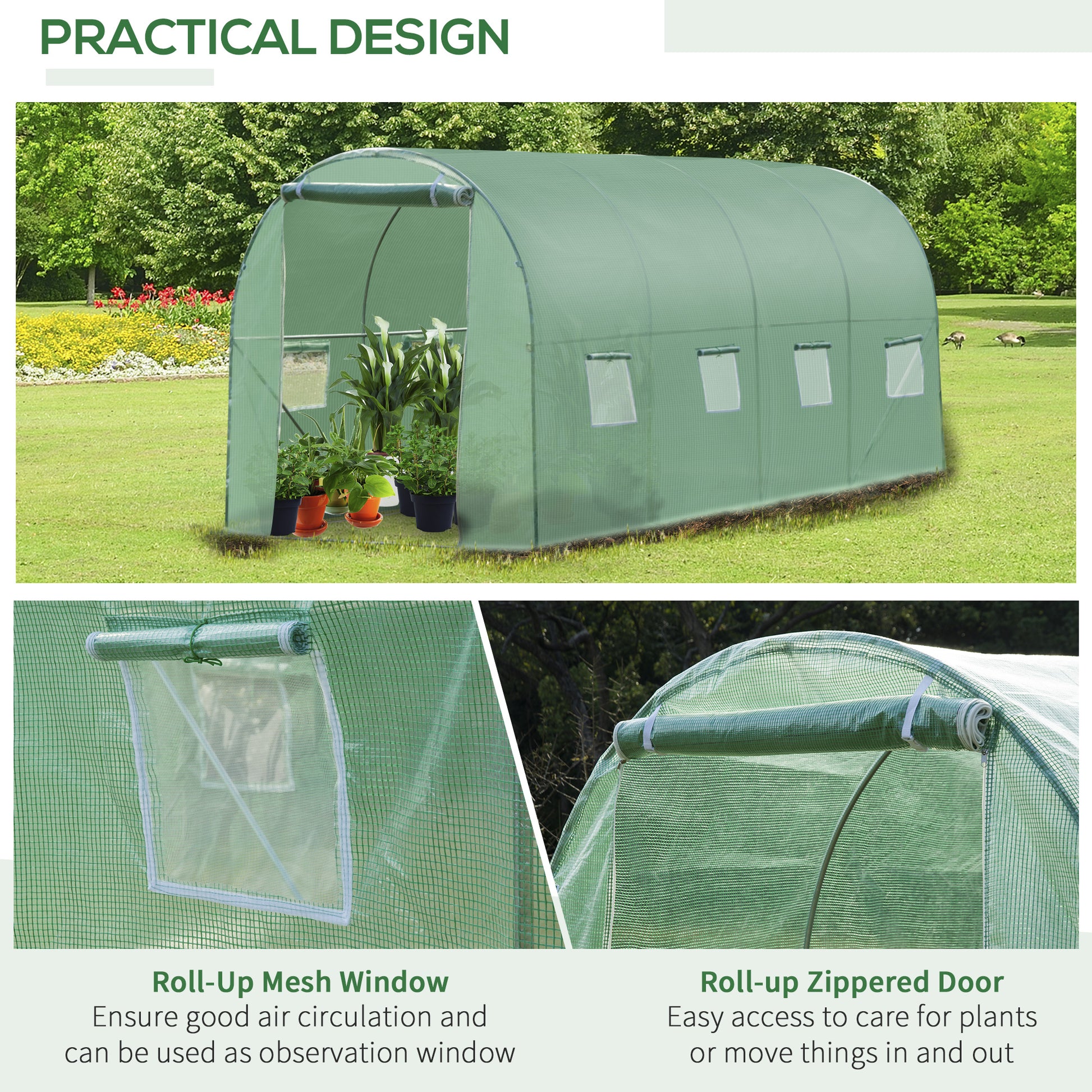 Outsunny 4x2 m Polytunnel Walk-in Greenhouse with Zip Door and Windows