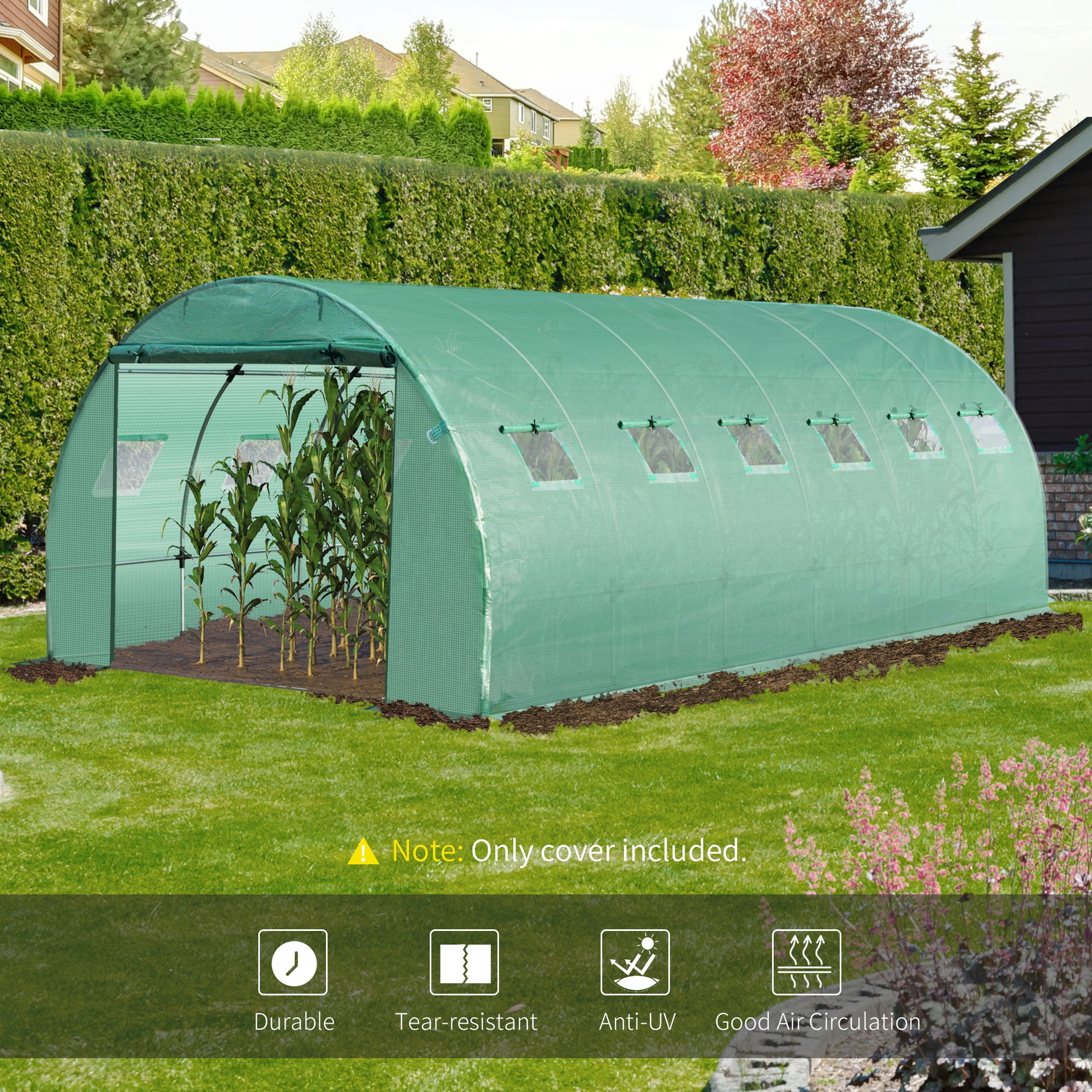 Outsunny 6 X 3 X 2M Greenhouse Replacement Cover Only Winter Garden Plant Pe Cover For Tunnel Walk-In Greenhouse With Roll-Up Windows Door Outdoor