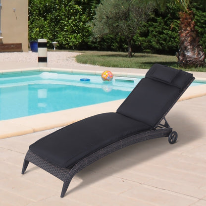 Outsunny Garden Sun Lounger Cushion Replacement Thick Sunbed Reclining Chair Relaxer Pad with Pillow - Black