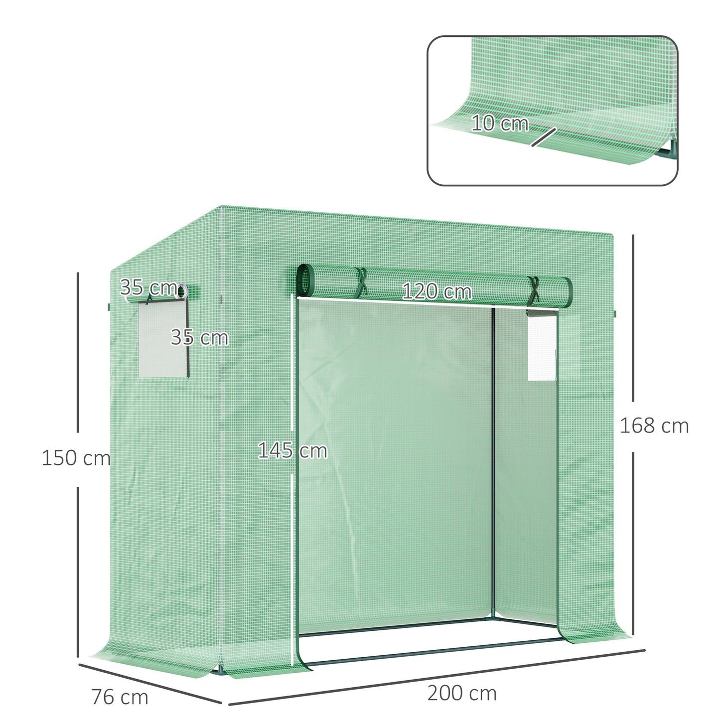 Outsunny Outdoor Greenhouse Poly Tunnel Plants Reinforced Top Cover 1.98 X 0.77 X 1.49 M