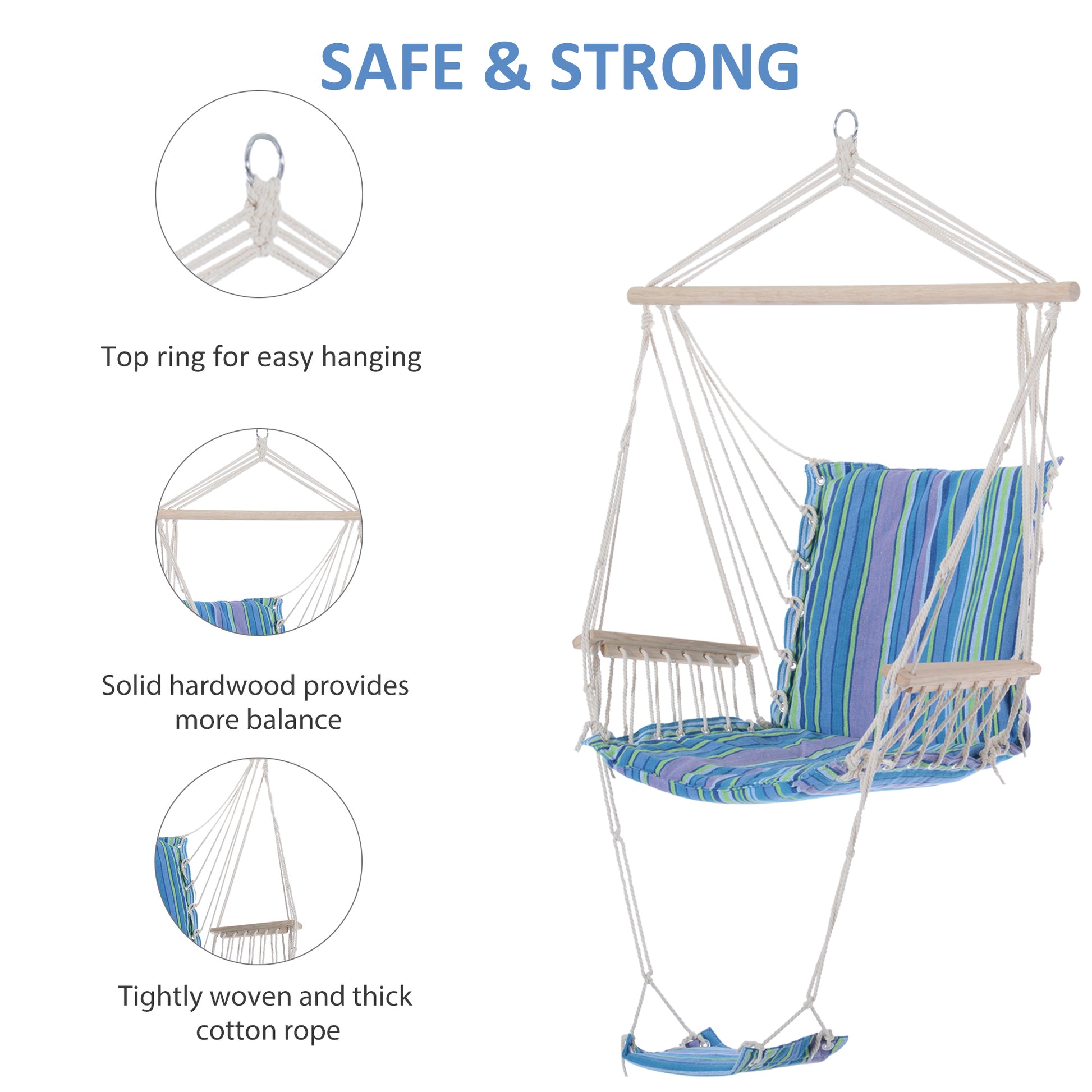 Outsunny Hanging Rope Chair with Soft Padded Seat & Backrest