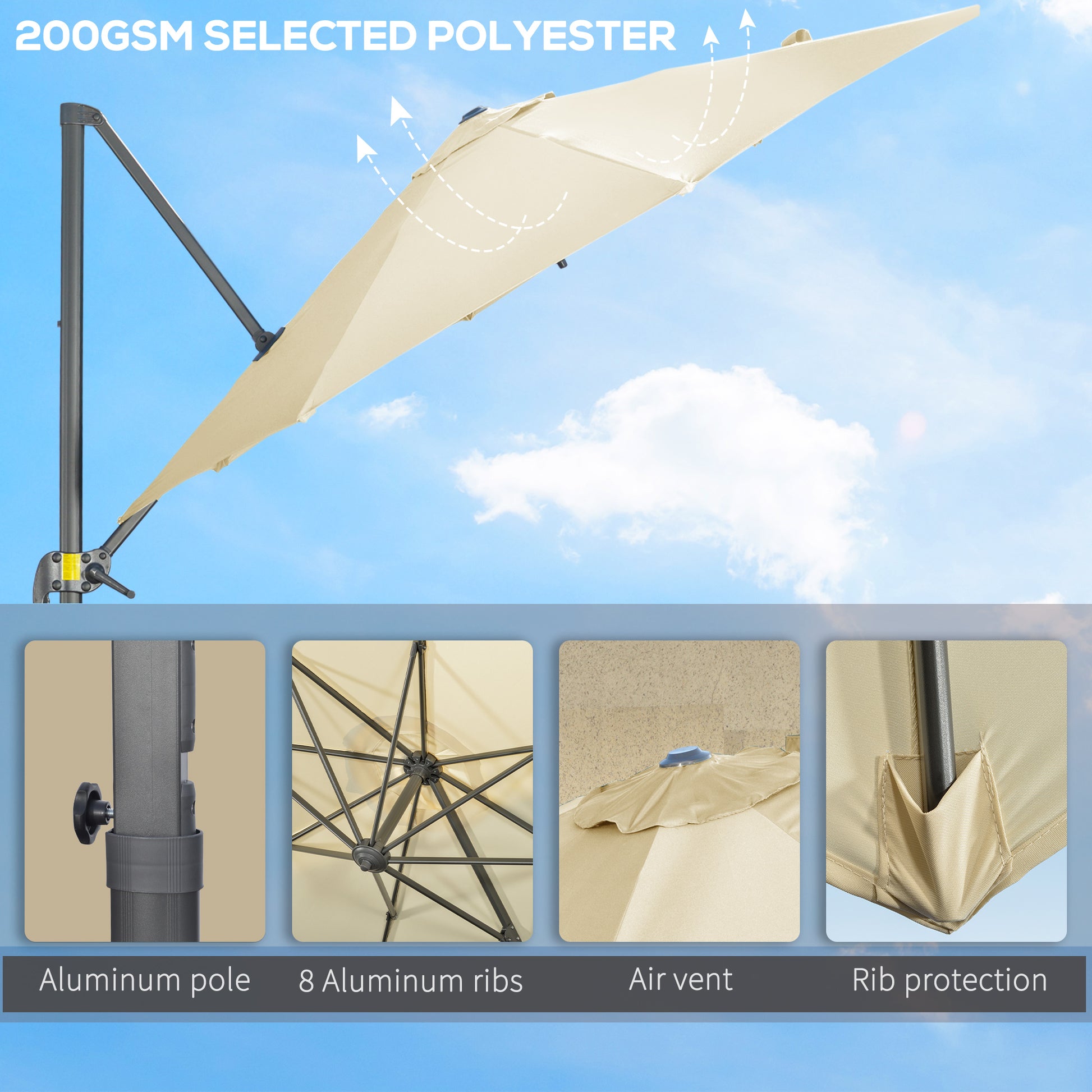 Outsunny 3 x 3(m) Cantilever Parasol with Cross Base