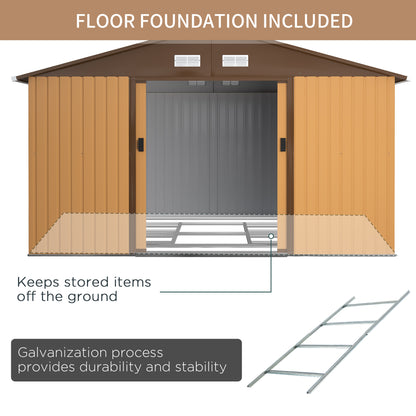 Galvanised 13 x 11' Sliding Double Door Apex Garden Shed With Ventilation Steel Light Brown by Steadfast