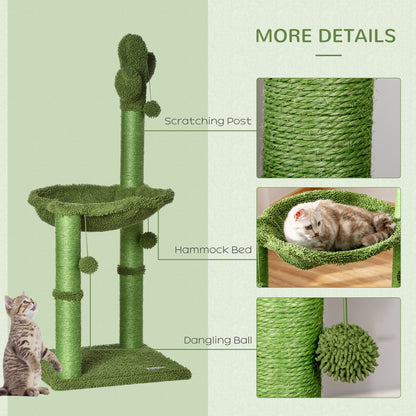 PawHut Cat Tree Tower Cactus Shape w/ Scratching Post Hammock Bed Ball Kitten Toy