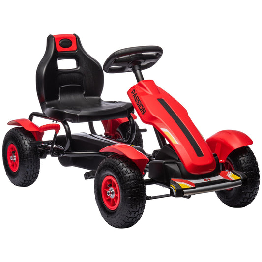 Children Pedal Go Kart, Kids Ride On Racer with Adjustable Seat, Inflatable Rubber Tyres, Handbrake, for Ages 5-12 Years - Red-0