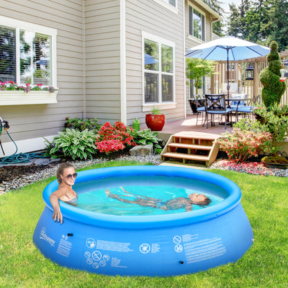 Outsunny Inflatable Swimming Pool Family-Sized Blow Up Pool Round Paddling Pool with Hand Pump for Kids