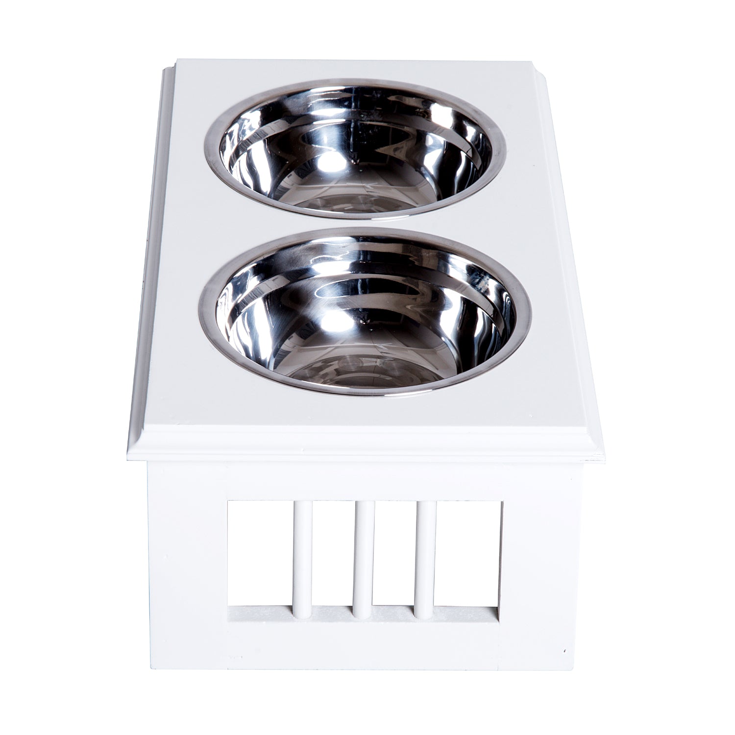 PawHut Stainless Steel Raised Dog Feeding Bowls with Stand Elevated Twin Pet Bowls Water Food Feeder 43.7L x 24W x 15H cm - White