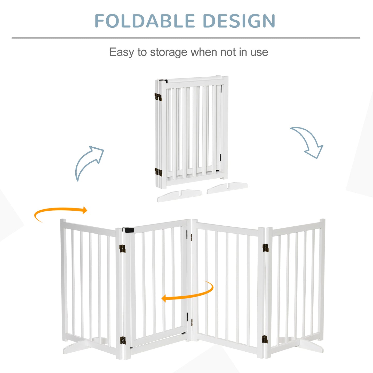 PawHut Pet Gate Wooden Foldable Dog Safety Barrier w/ 4 Panels for Small and Medium Dogs White