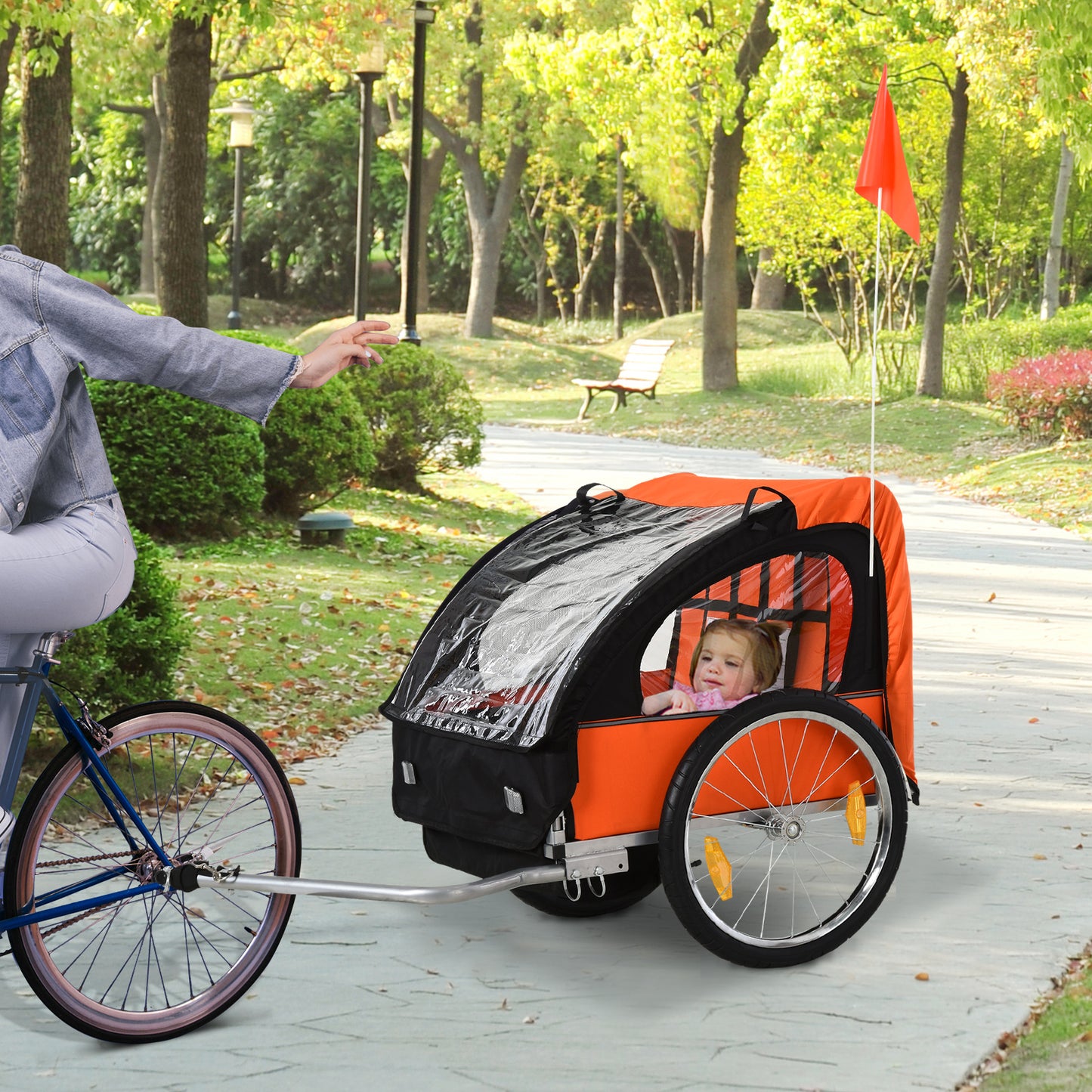 Homcom Trailer for Kids Steel Frame Children's 2-Seater Bike Trailer Orange