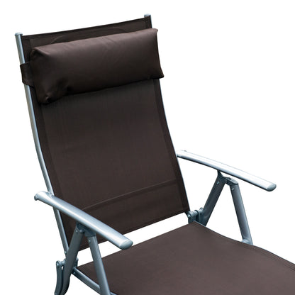 Outsunny Sun Lounger Steel Frame Outdoor Folding Chaise Texteline Lounge Chair Recliner with Headrest & 7 Levels Adjustable Backrest