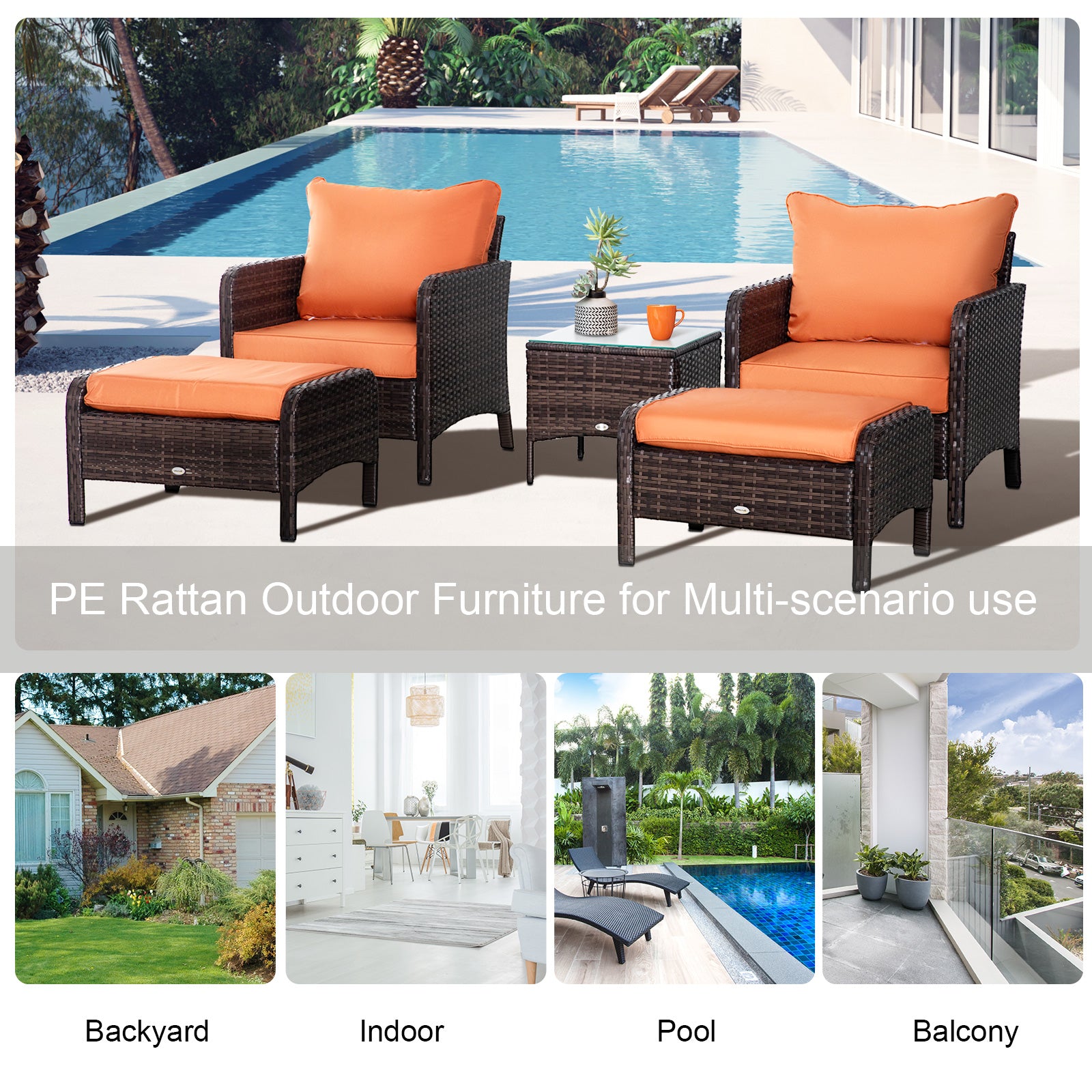 Outsunny 5 Pcs PE Rattan Garden Furniture Set