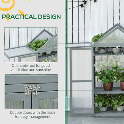 Outsunny 80 x 47 x 138cm Garden Cold Frame Polycarbonate Greenhouse with Adjustable Shelves