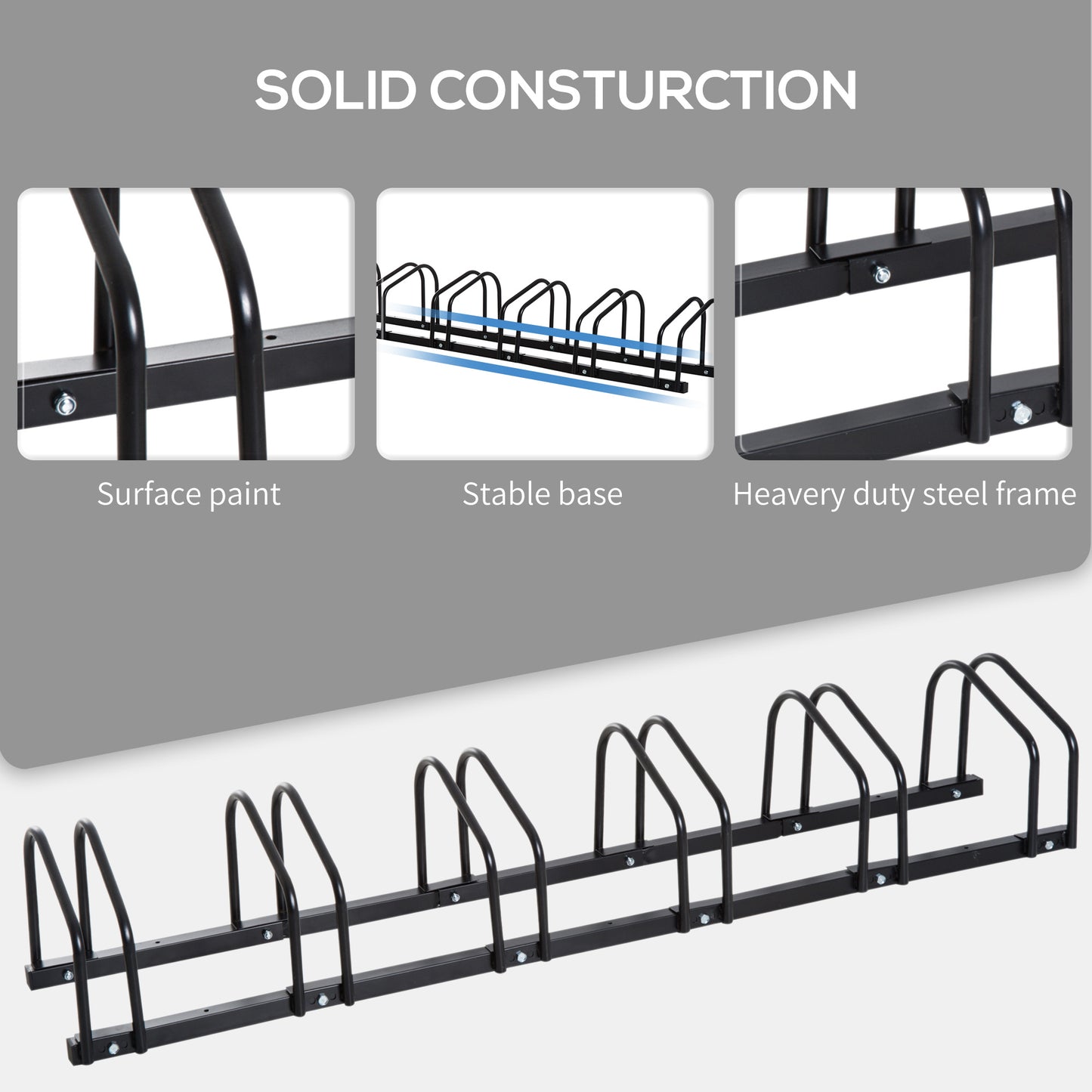 Homcom Bike Stand Parking Rack Floor or Wall Mount Bicycle Cycle Storage Locking Stand 179L x 33W x 27H (6 Racks