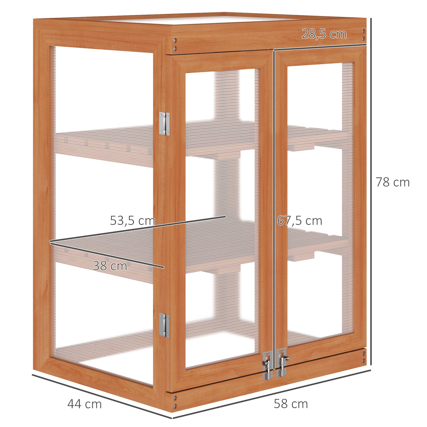 Outsunny 3-tier Wood Greenhouse Garden Polycarbonate Cold Frame Balcony Grow House w/ Storage Shelf for Plants