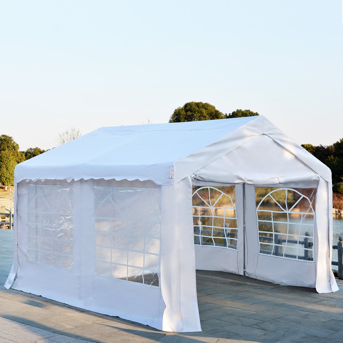 Outsunny 4M X 4 M Garden Gazebo Portable Carport Shelter With Removable Sidewalls & Doors Party Tent Shelter Car Canopy