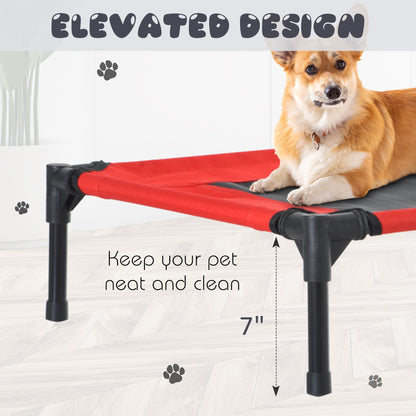 Pawhut Medium Elevated Pet Bed 76Lx61Wx18H cm-Black/Red