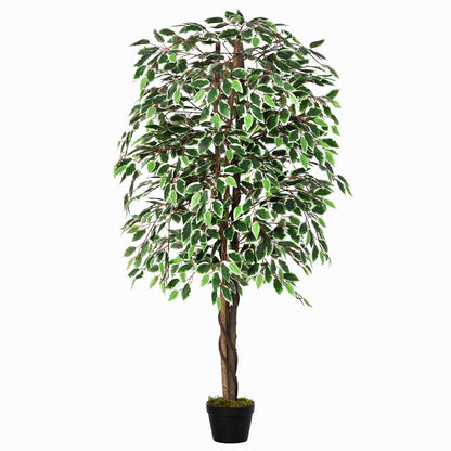 Outsunny 160cm/5.2Ft Artificial Ficus Silk Tree With Nursery Pot Decorative Fake Plant For Indoor Outdoor Dcor