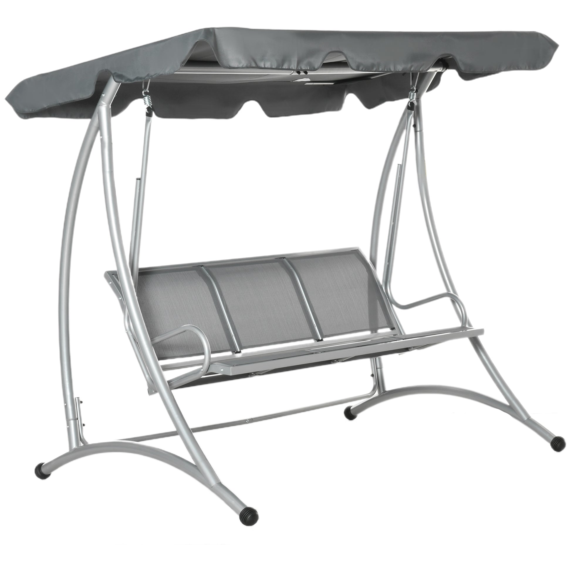 Outsunny Three Person Steel Outdoor Porch Swing Chair Bench w/ Canopy Cover Grey