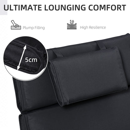 Outsunny Garden Sun Lounger Cushion Replacement Thick Sunbed Reclining Chair Relaxer Pad With Pillow - Black