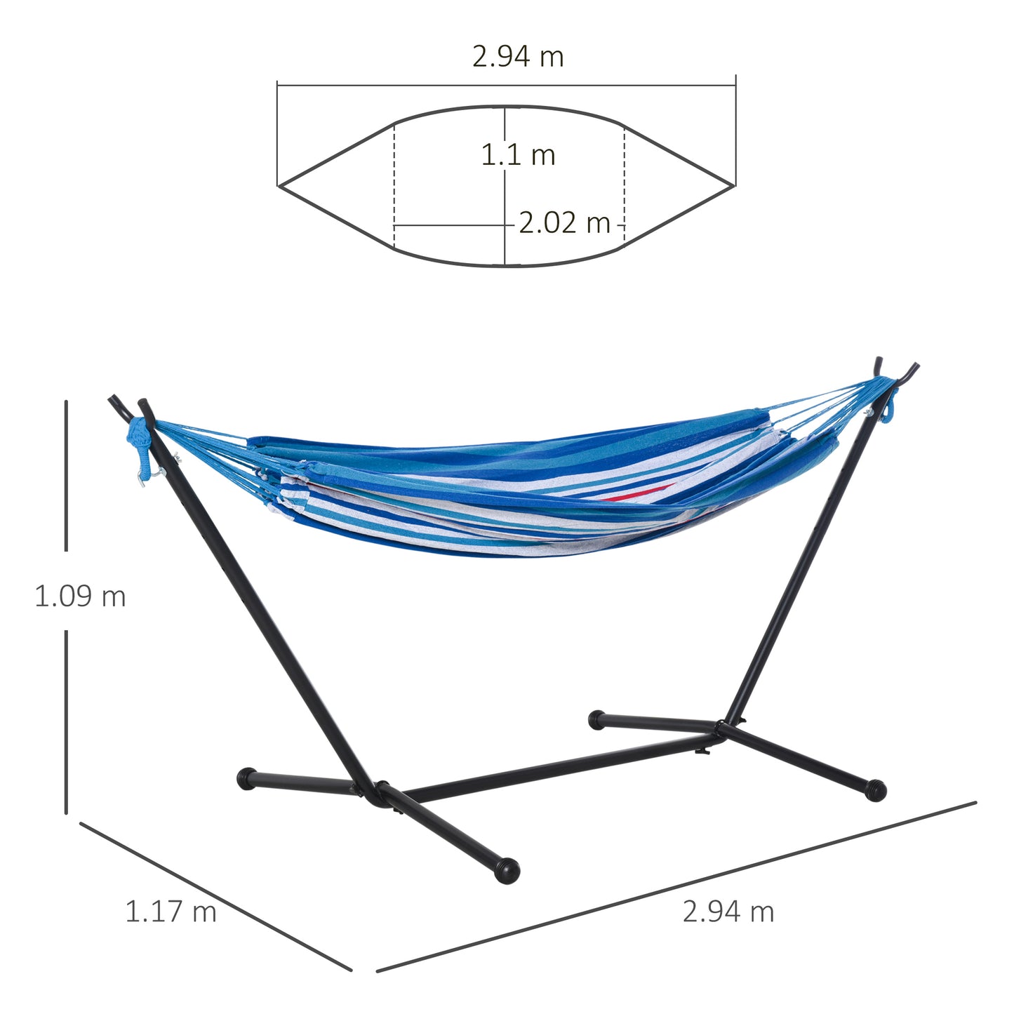 Outsunny 277 x 121cm Hammock with Metal Stand Portable Carrying Bag 120kg White Stripe