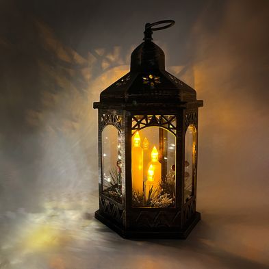 Bronze 3 Candles LED Lantern 18x16x33