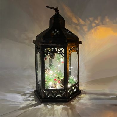 Bronze Pine Cones LED Lantern 18x16x33