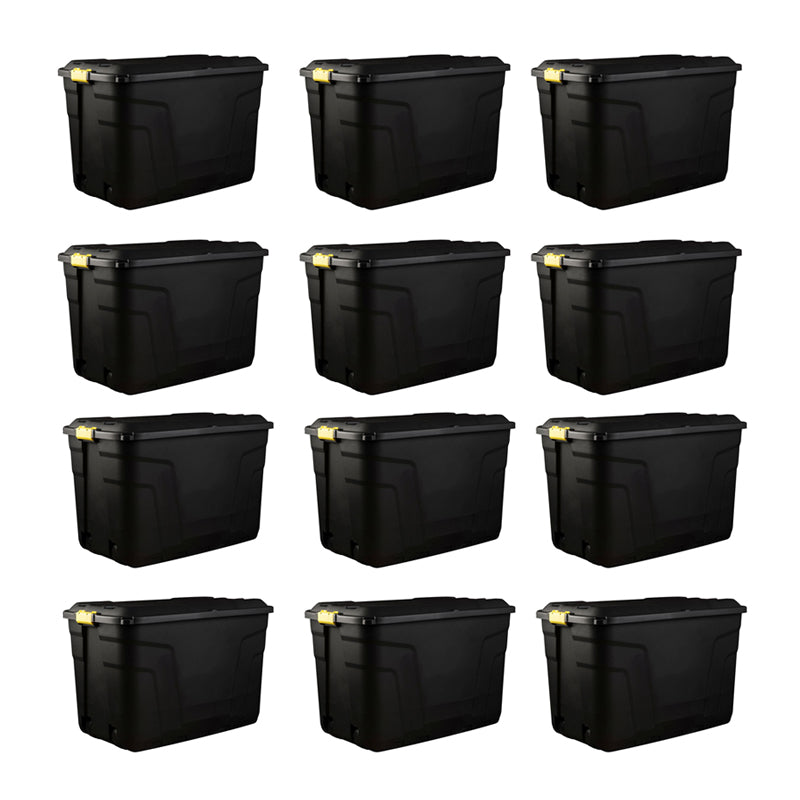 12 x Plastic Storage Box 2 Wheels 190 Litres Extra Large - Black Heavy Duty by Strata