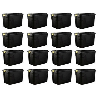 16 x Plastic Storage Box 2 Wheels 190 Litres Extra Large - Black Heavy Duty by Strata