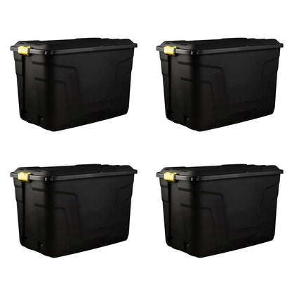 4 x Plastic Storage Box 2 Wheels 190 Litres Extra Large - Black Heavy Duty by Strata